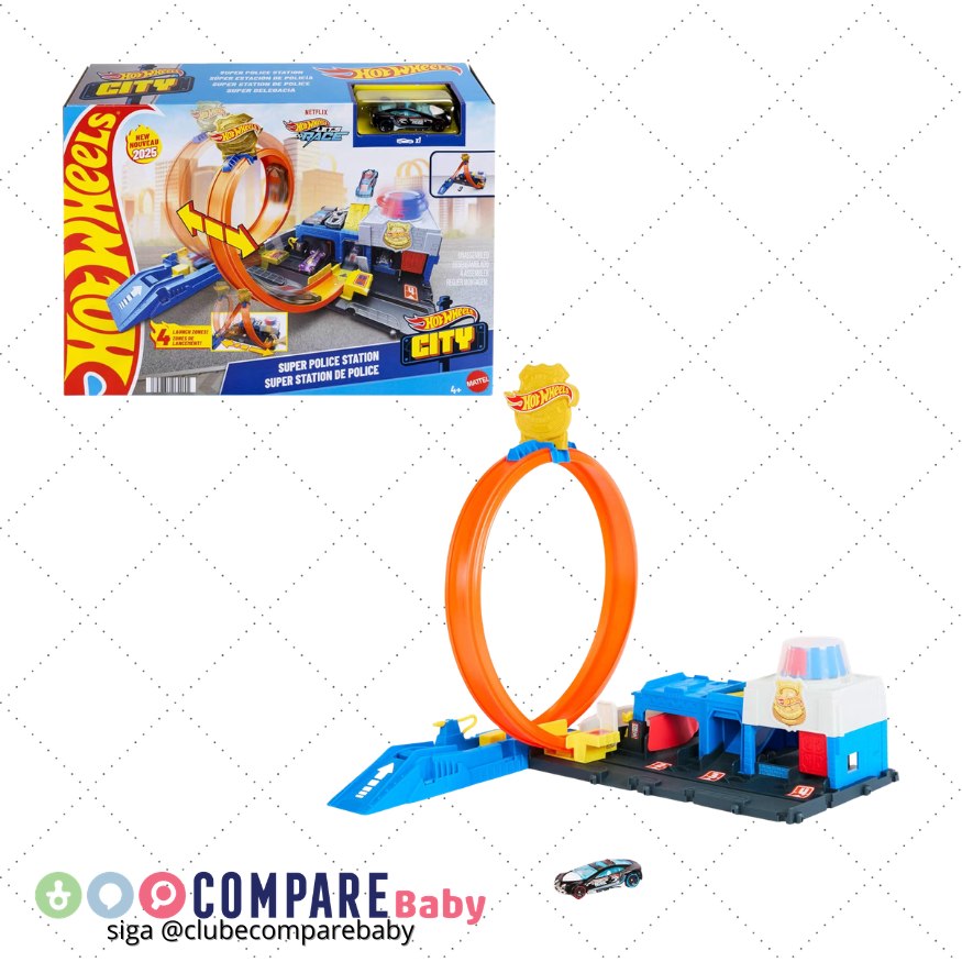 😍 Kit Pista Hot Wheels Super Delegacia de Polícia Mattel