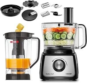 - MONDIAL Multiprocessador Turbo Chef 9 em 1, Preto, 1000W, 110V - MPN-01-BF