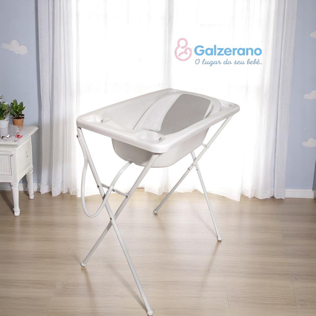 🛍️ Banheira Para Bebê Galzerano Acqua Trio Branca Até 20Kg Com Suporte