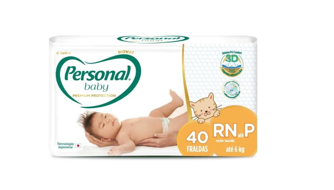 🫧 Personal Fralda Baby Premium Protection P, 40 Unidades