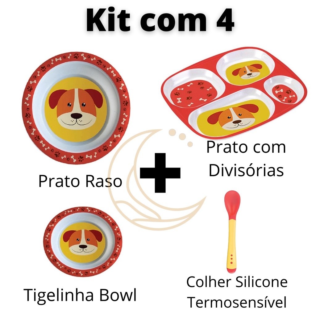 🛍️ Kit Infantil Com 4  Itens Refeição Completa  Diversos Personagens Prato Infantil Prati