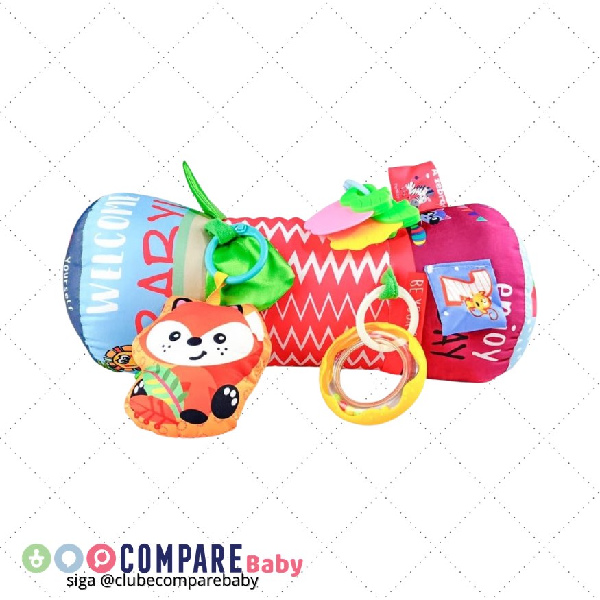😍 Almofada Rolinho Atividades Para Bebê com Mordedor Rosa Maxi Baby