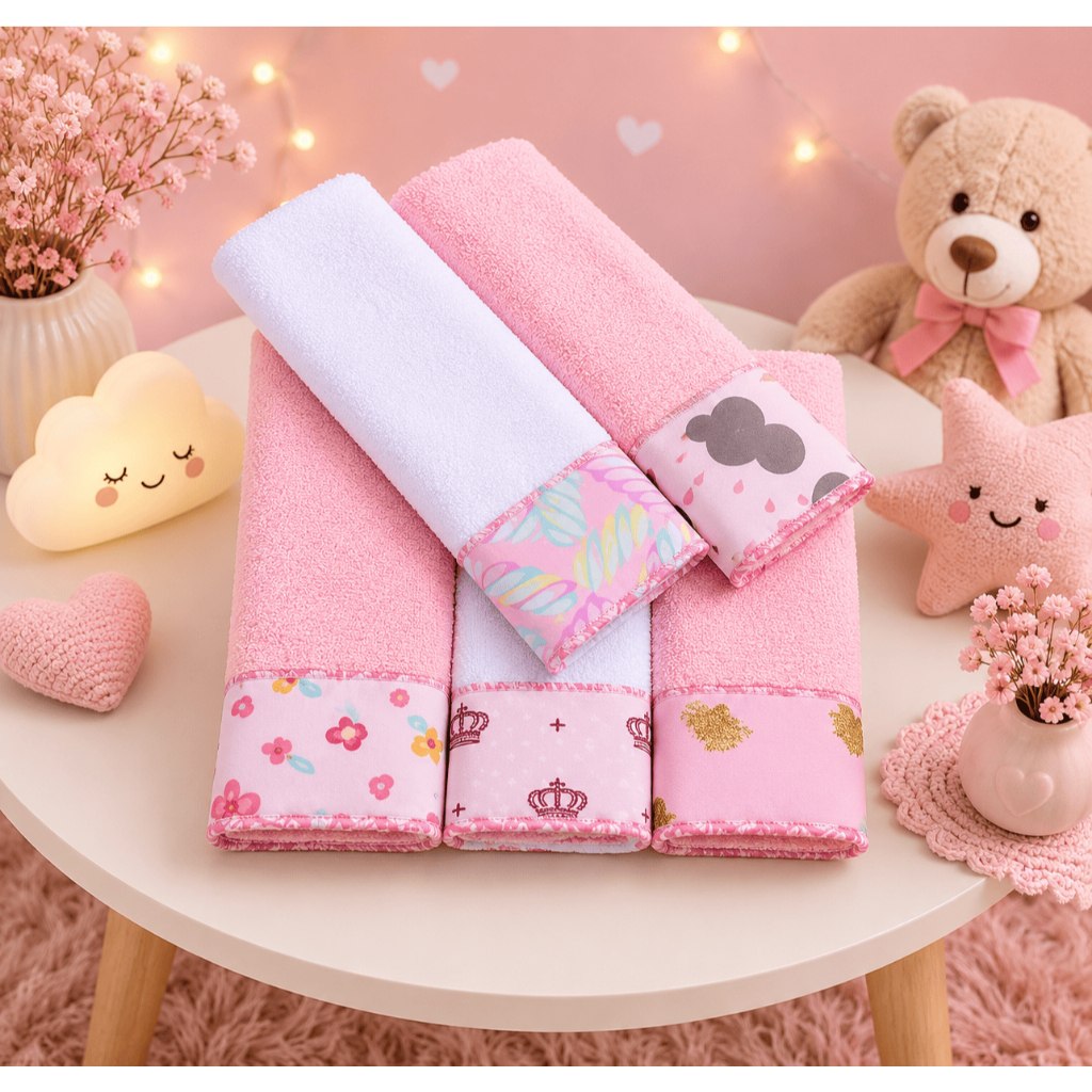🛍️ Kit Ombro Boca Babete Felpudo Atoalhada Com 5 Unidades Overlocada Estampas Variadas En