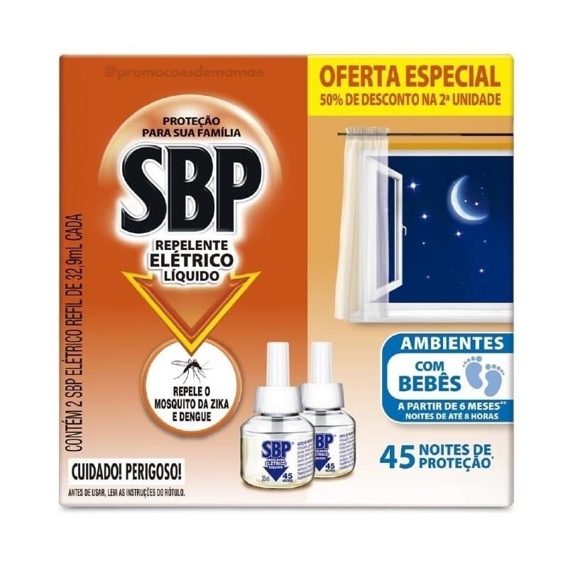 SBP Repelente Elétrico Líquido 45 Noites 2 x 32,9ml