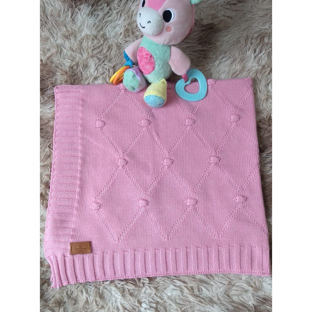 🛍️ Manta Bebê De Tricô Cobertor Saida Maternidade Pipoquinhas