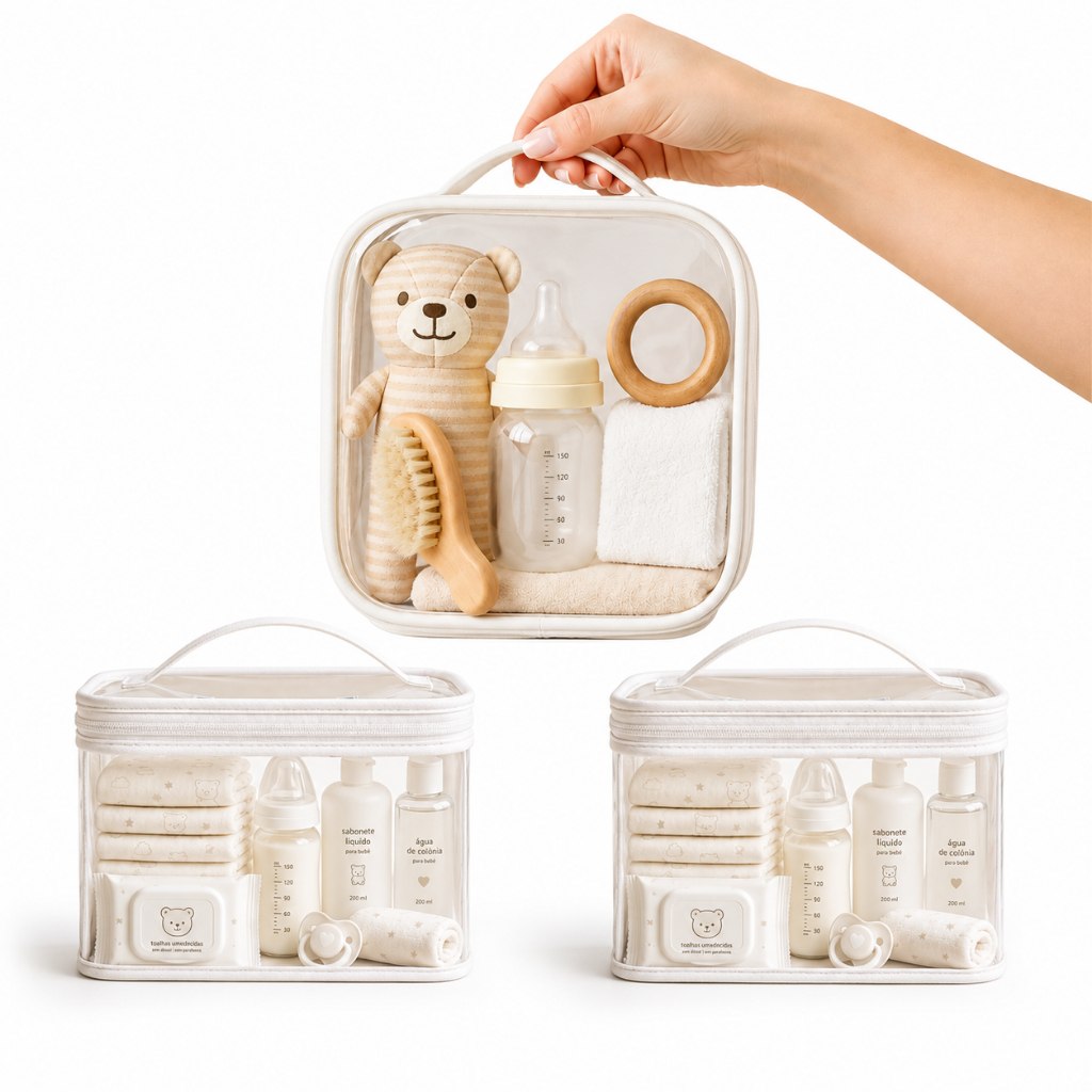 🛍️ Kit 3 necessaire transparente organizadores Bolsa Mala Saída Maternidade Troca e Frald