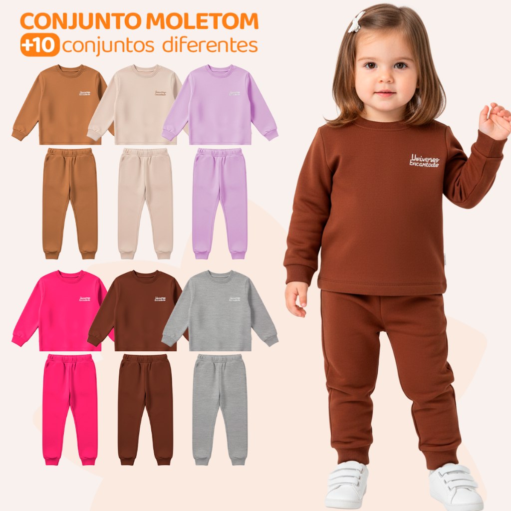 🛍️ Kit 4 Peças Moletom Minimalista Bebês Menina Baby Blusa e Calça Manga Longa Roupa de F