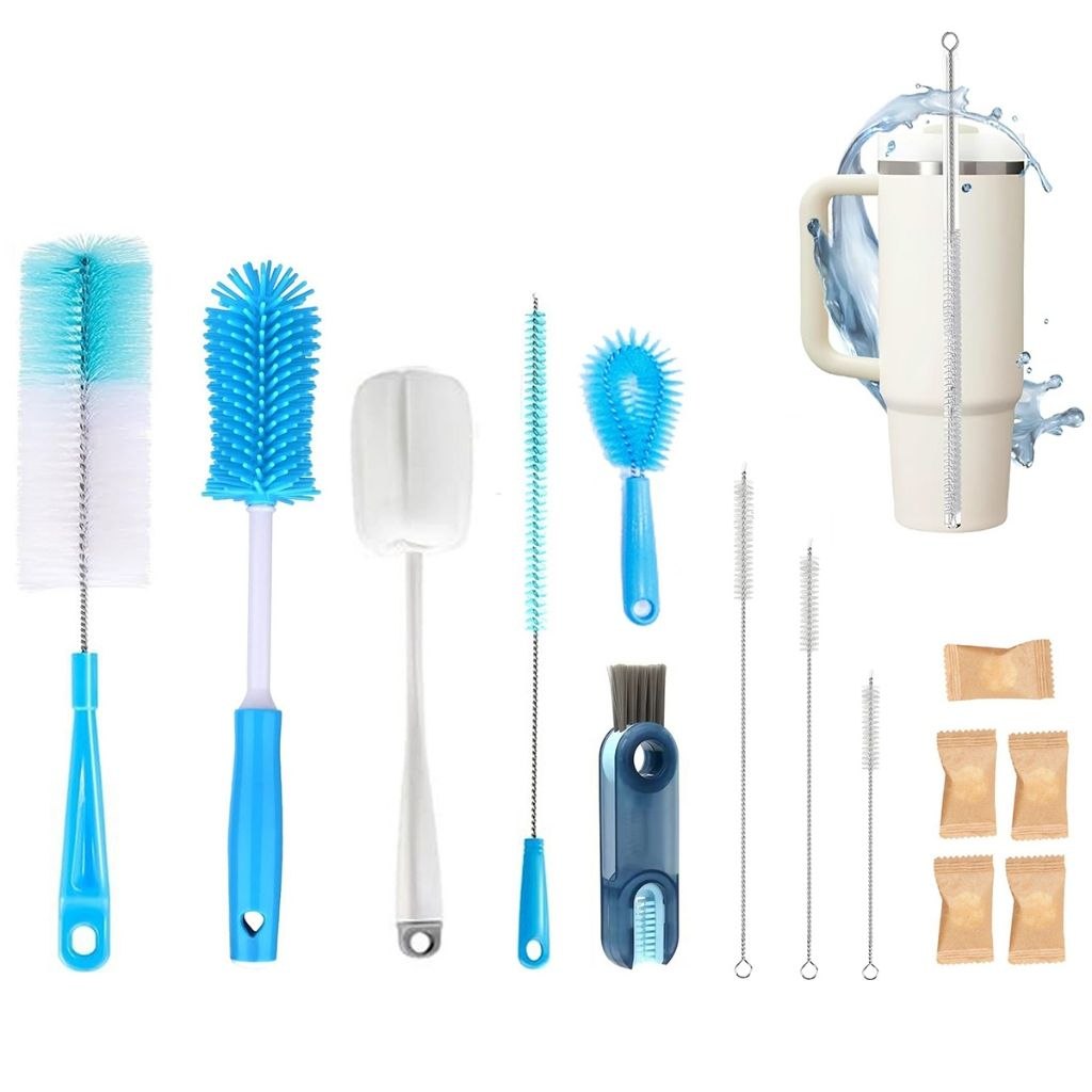 - Kit Conjunto De 9 Escovas De Limpeza Multiuso Com Cabo Longo, Escova De Canudo, Escova D