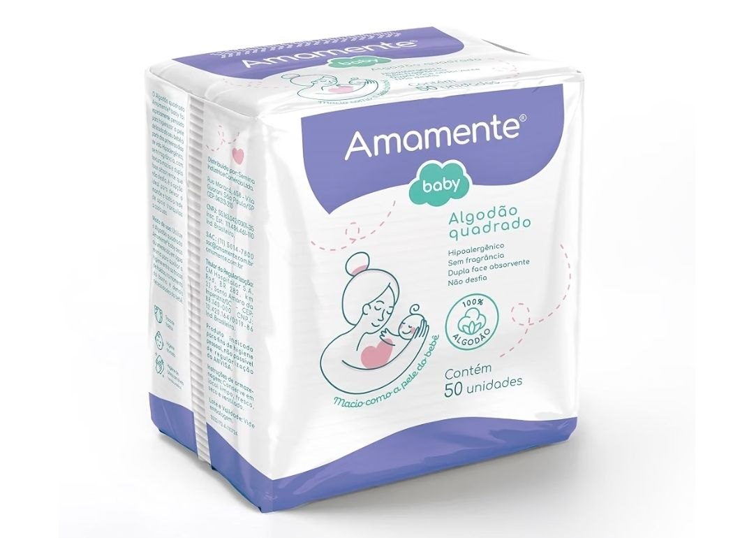 Algodão Quadrado Amamente Baby 50 Unidades