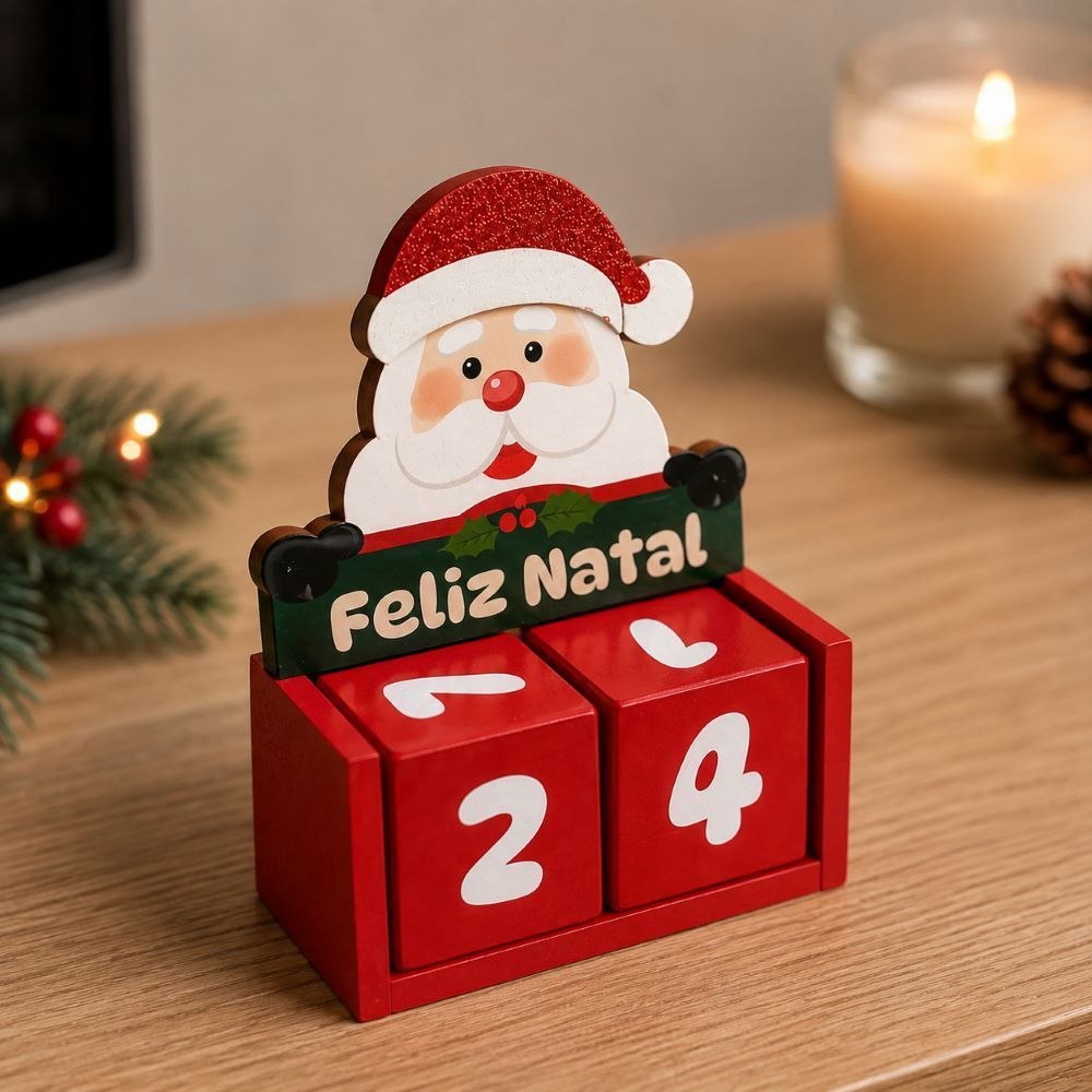 - Mini Calendário Natalino Papai Noel com Cubos Mdf Decoração de Natal 10cm