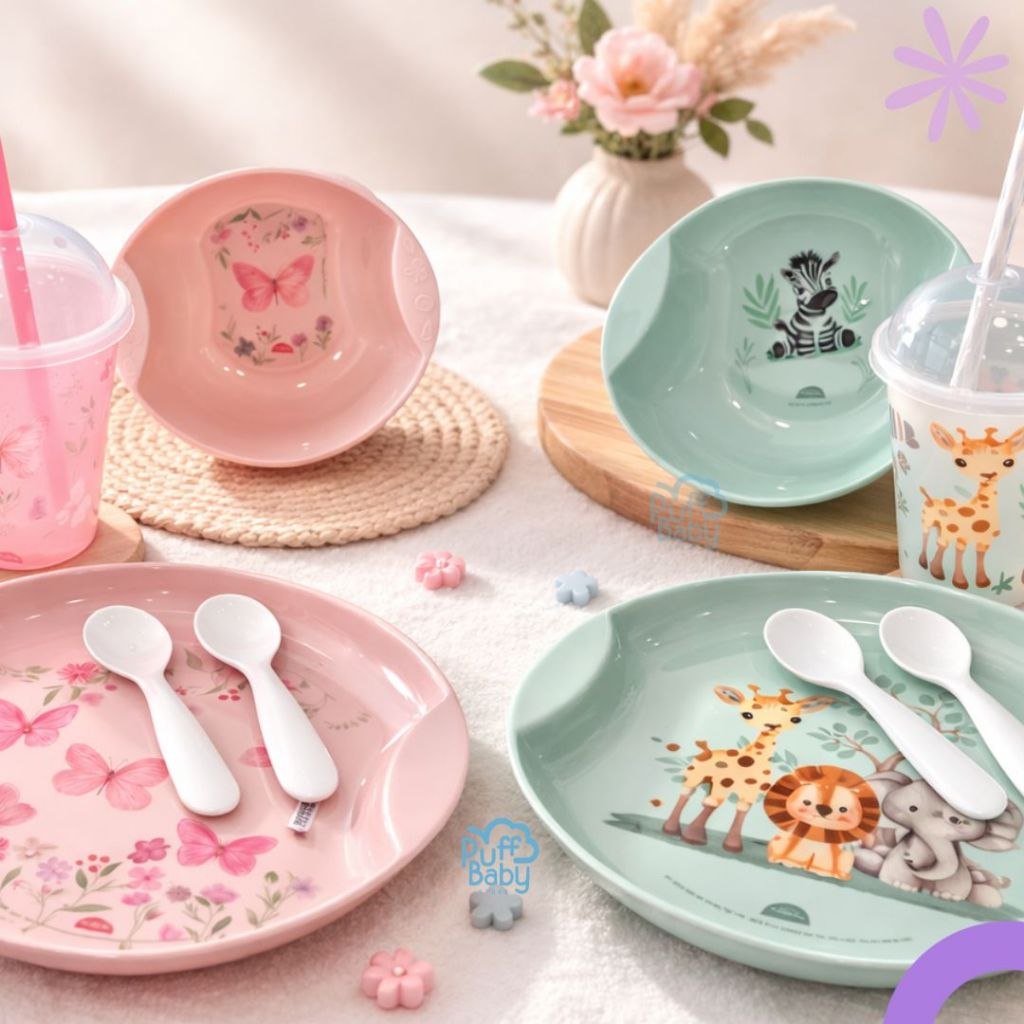 🛍️ Prato e copo com canudo bowl 5 itens alimentação infantil