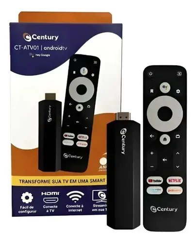 🛍️ Century Smart Stick Android TV Wi-Fi 8GB Comando de Voz Chromecast HDMI