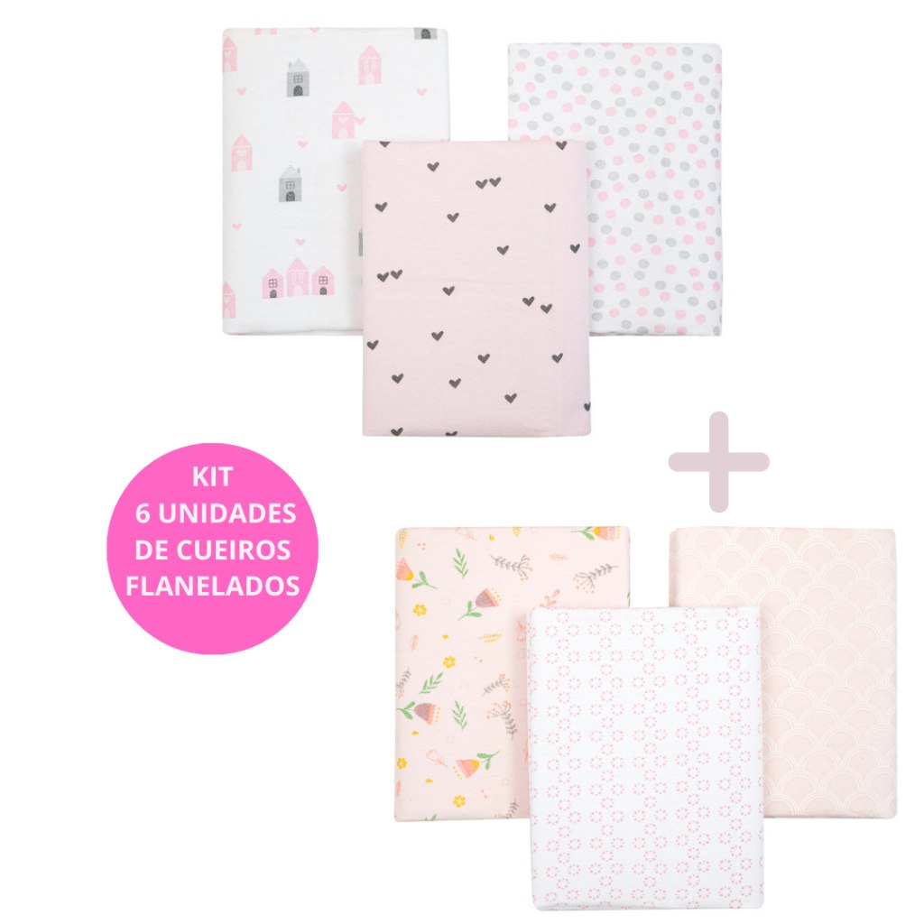 🛍️ KIT C/6 UN DE CUEIROS FLANELADO MANTA CHARUTINHO ESTAMPADO - ACABAMENTO OVERLOCK - BEB