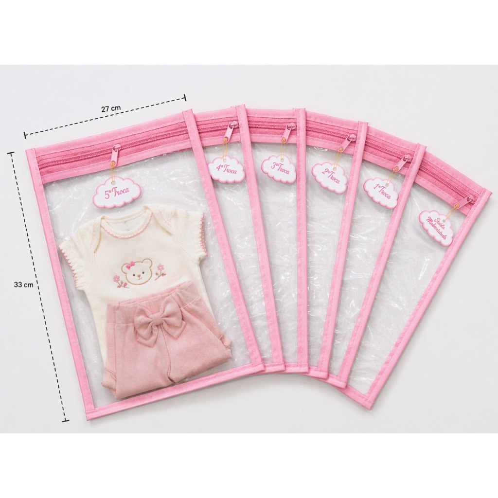 🛍️ Kit 6 Saquinhos Maternidade com 6 Tag  De Identificação Com Zíper