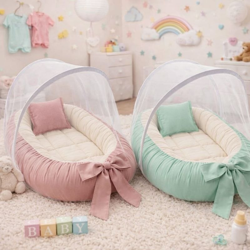 🛍️ Ninho Redutor de Berço para Bebê Micro Percal 70x50cm com Mosquiteiro Removível