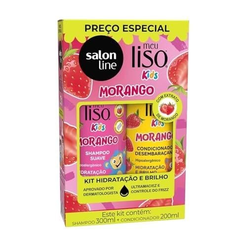 🛍️ Salon Line, Kit Shampoo e Condicionador, Meu Liso Kids, Morango, Vegano - Para Cabelos