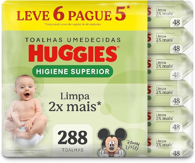 🛍️ Lenços Huggies Higiene Superior Limpam 2x Mais 6 x 48 Un
