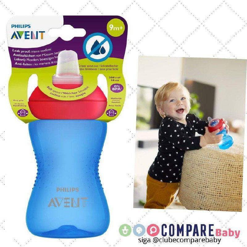 😍 Copo Macio 300ml, Philips Avent, Azul e Vermelho (Anti-vazamento)