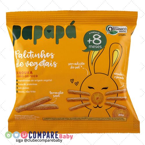 😍 Papapá, Palitinho de vegetais infantil (Biscoito), Orgânico, Sabor Cenoura, 20g