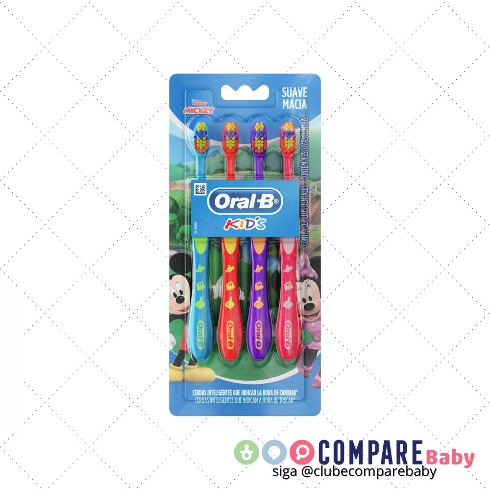 😍 Oral-B Kids Escova de Dente Infantil com Cerdas Suaves, 4 Unidades