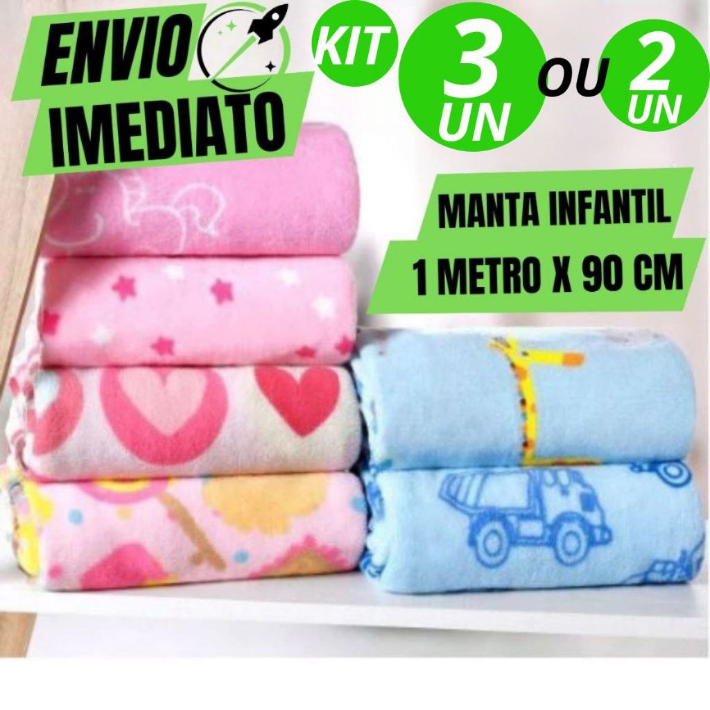 🛍️ Kit Com 3 2 Manta De bebê Cobertor Do Bebe Mantinha Microfibra Estampada Para Kit Mate