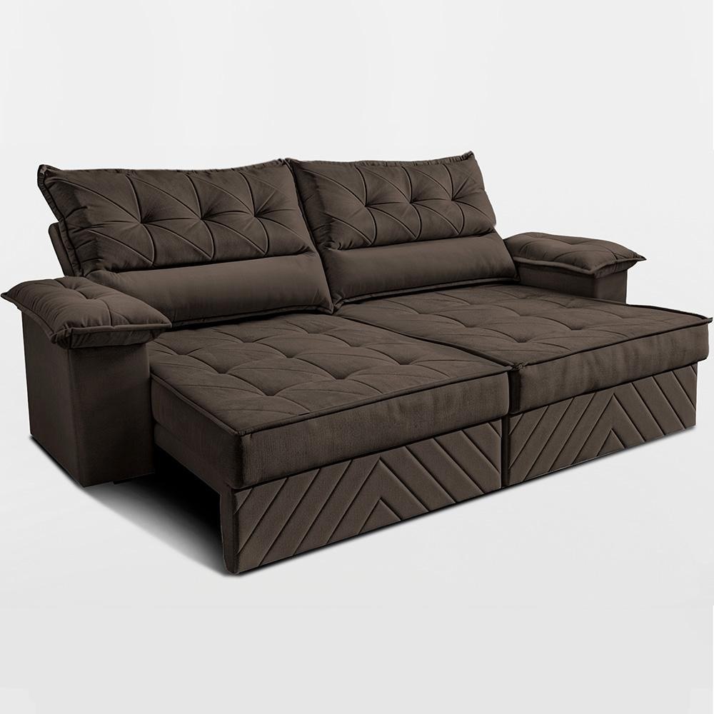 🛍️ Sofá Retrátil e Reclinável 2,40m com Molas e Espuma D33 Thunder. Velusoft Cama inBox