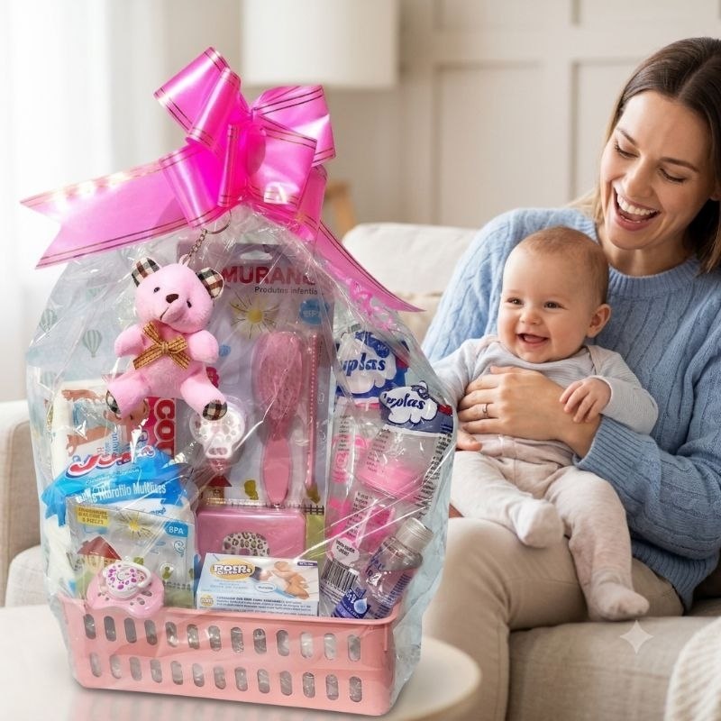 🛍️ Cesta presente Kit Recem Nascido 15  itens essenciais Mamadeira 240 ml + Cesta Present
