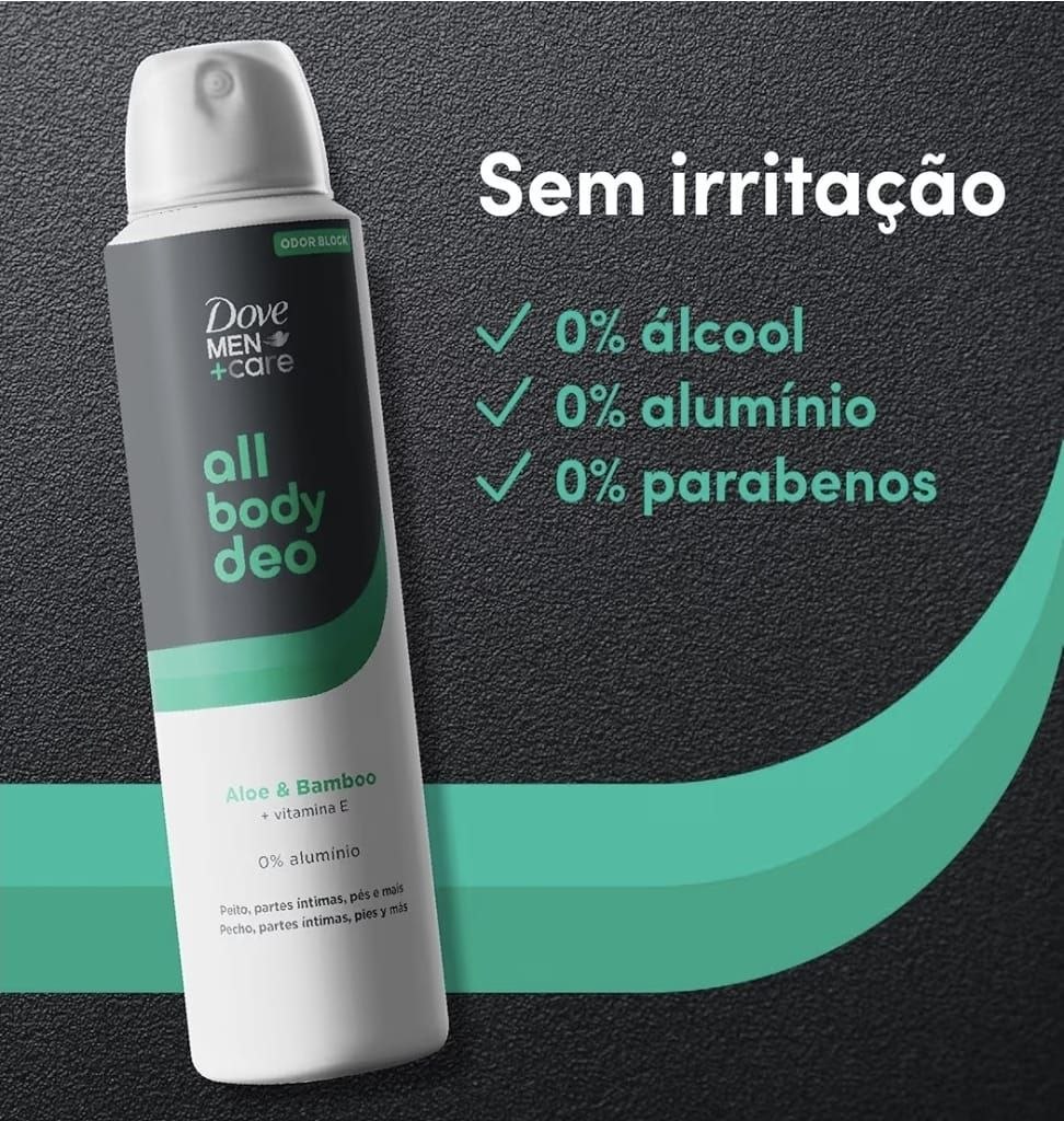 Dove Men+Care All Body, Desodorante Corporal Aerossol, Para o Corpo Todo, Aloe & Bamboo 15