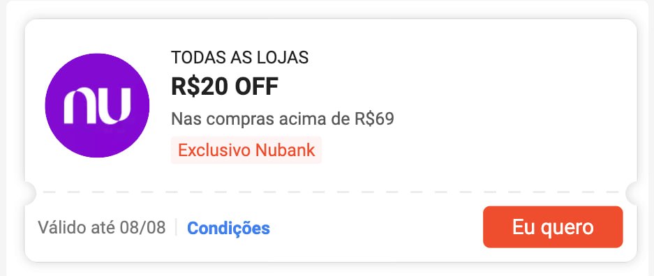 🚨 EXCLUSIVO PARA CLIENTES NUBANK NO 8.8 DA SHOPEE! 💜🧡