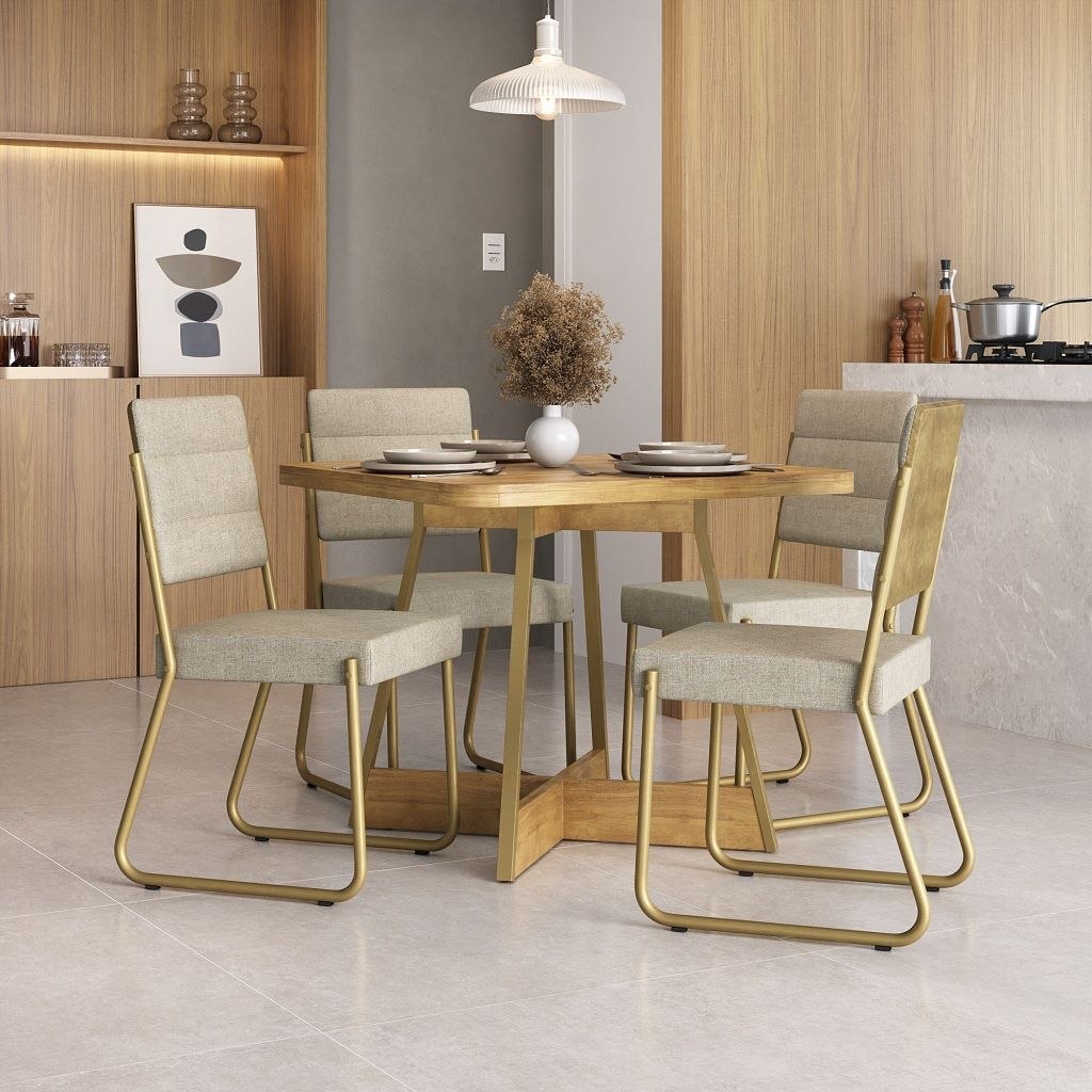 - Conjunto Sala de Jantar 4 Cadeiras Charlotte Carraro Carvalho Dourado