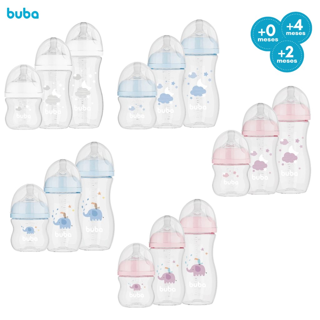 🛍️ Kit 3 Mamadeiras Buba Anticólica Bico Pétala Silicone Macio Easy Flow Antivazamento 12