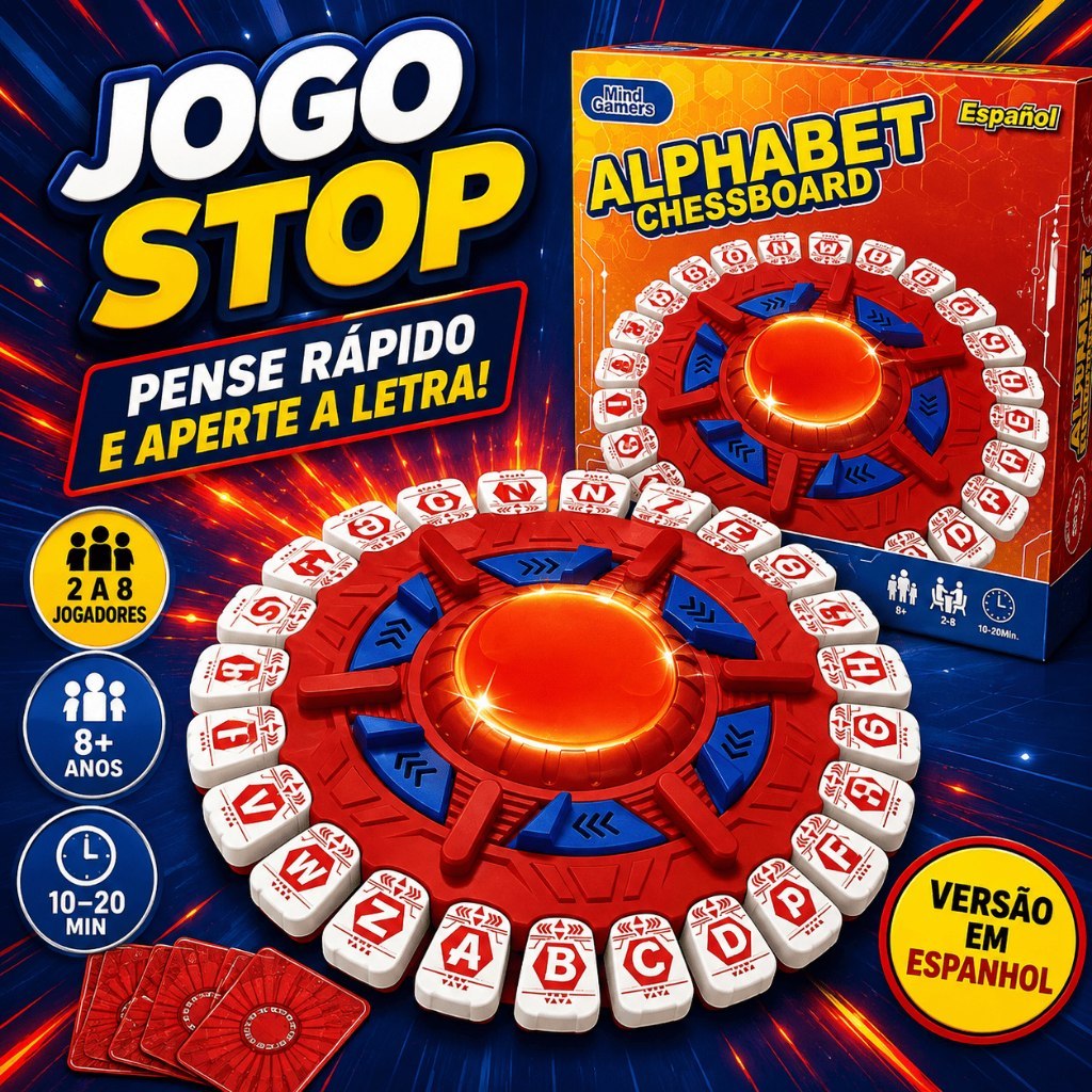 🛍️ Jogo Stop Alfabeto Eletrônico com Temporizador para 2 a 8 Jogadores – Versão em Espanh
