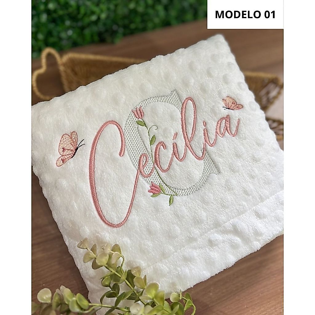 🛍️ Manta Pipoquinha Bordada, 75x100cm Personalizada com Desenho e Nome / Maternidade/ Inf