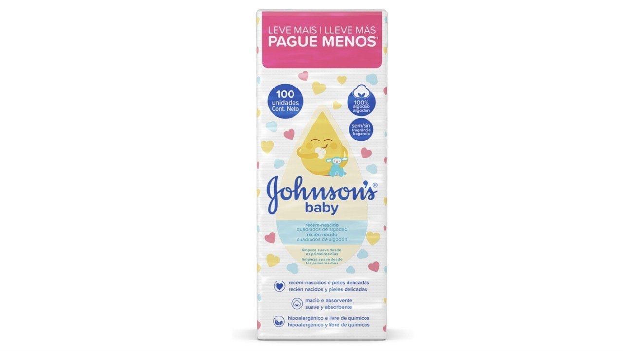 🫧 Quadrados de Algodão Recém-Nascido JOHNSON’S® baby 100 unidades