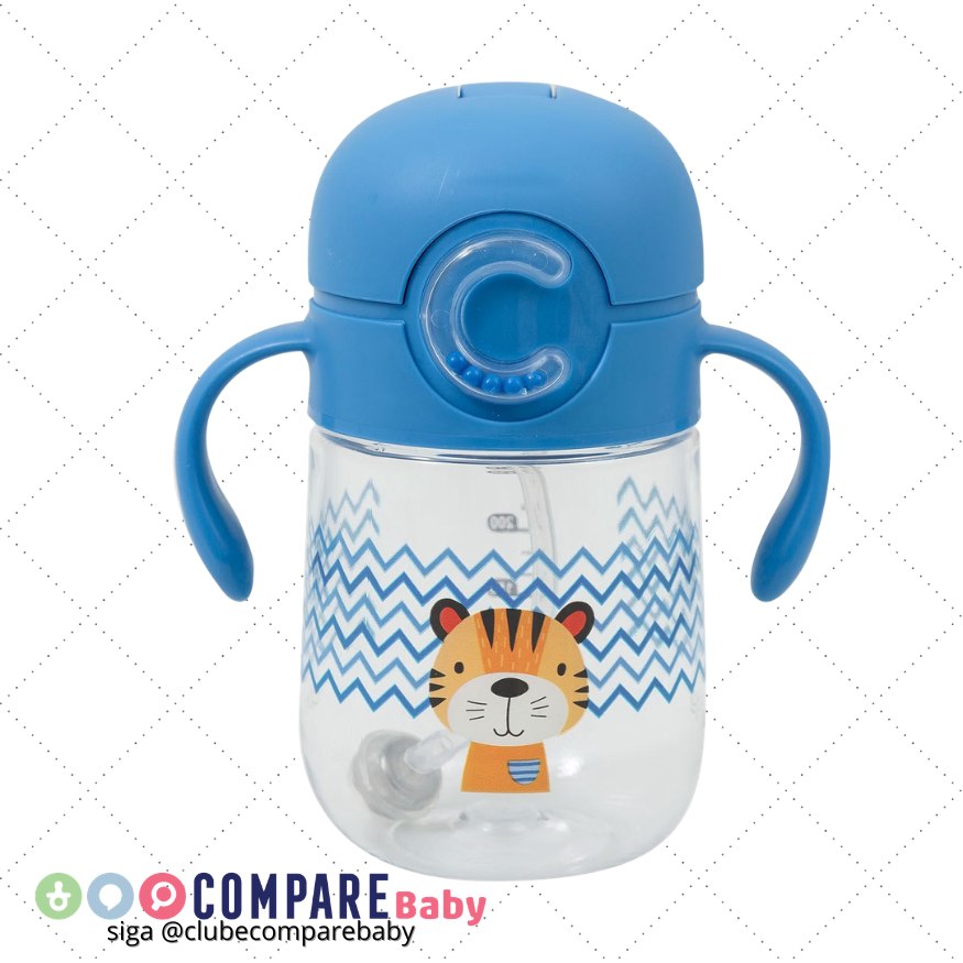 😍 Copo de Tritan Com Alça e Canudo Retrátil - Tigre
