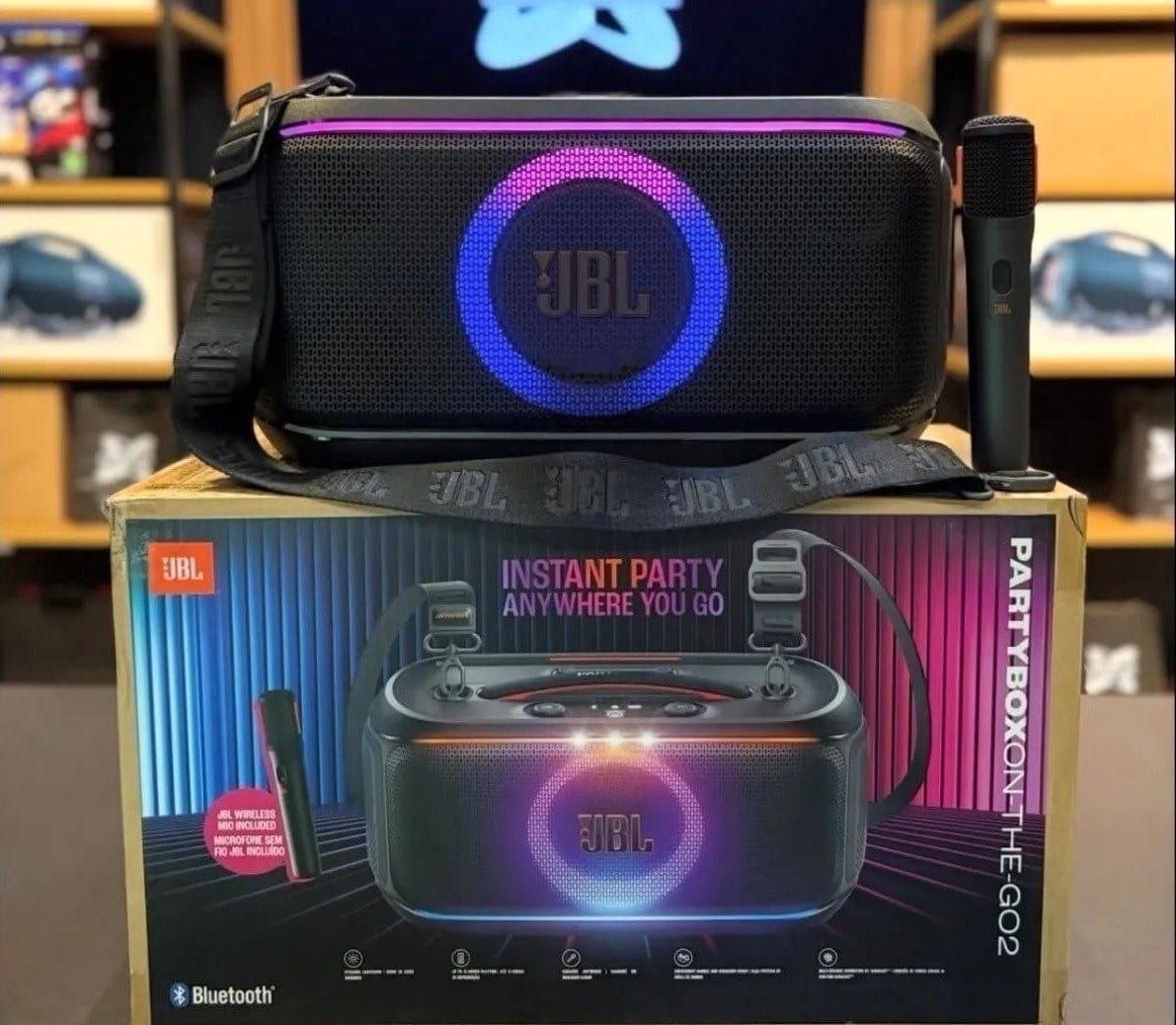 JBL PartyBox On-the-Go 2 - Altifalante portátil Bluetooth para festas com microfone sem fi