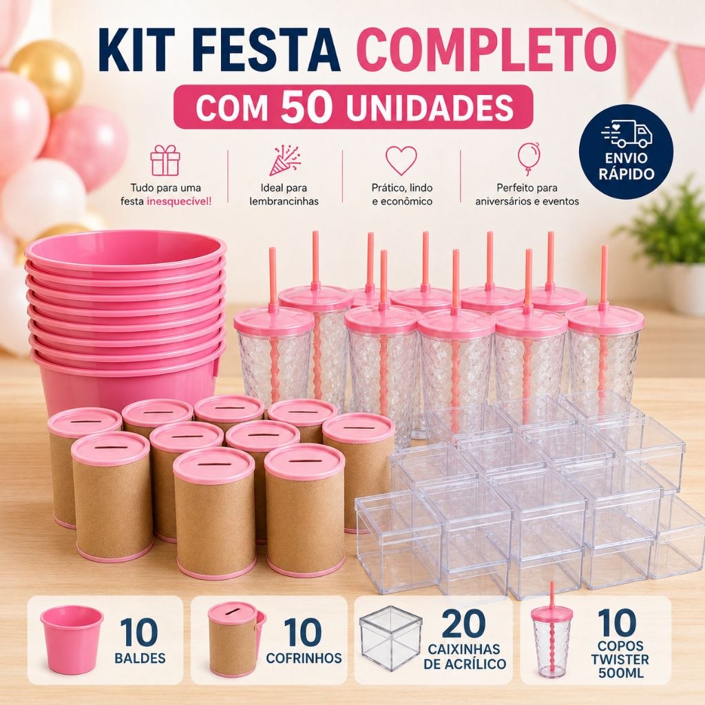 - Kit Festa Completo Para Aniversário – Copo, Baldinho, Cofrinho e Embalagens Decorativas