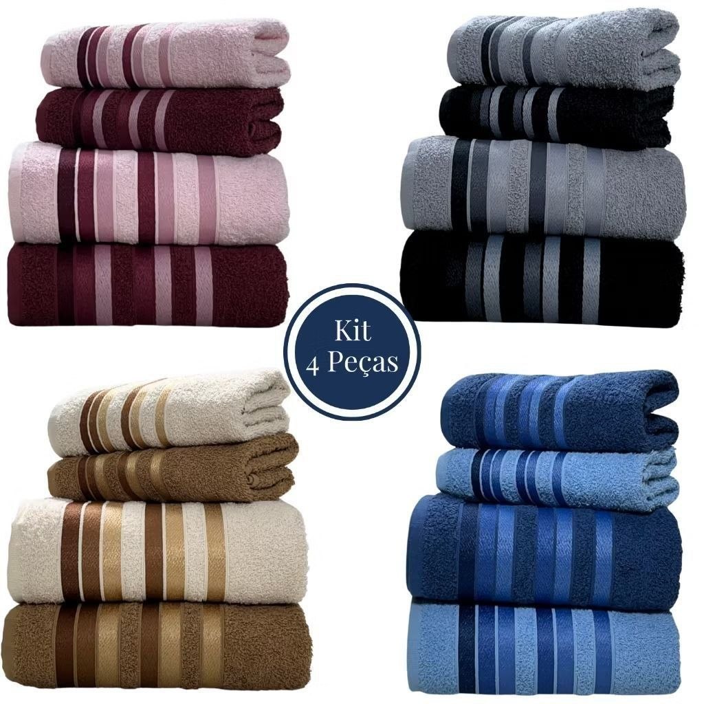 🛍️ Jogo Toalha de Banho 4 Peças 100% Algodão Grossa Felpuda Super Macia Excelente Absorçã