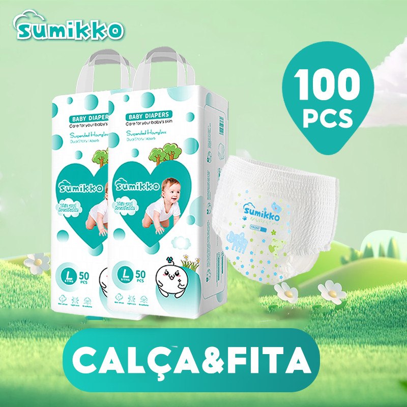 🛍️ SUMIKKO Calça Fraldas 50 e 100 unidade Baby Ajustável total max P/M/G/XG/XXG/XXXG