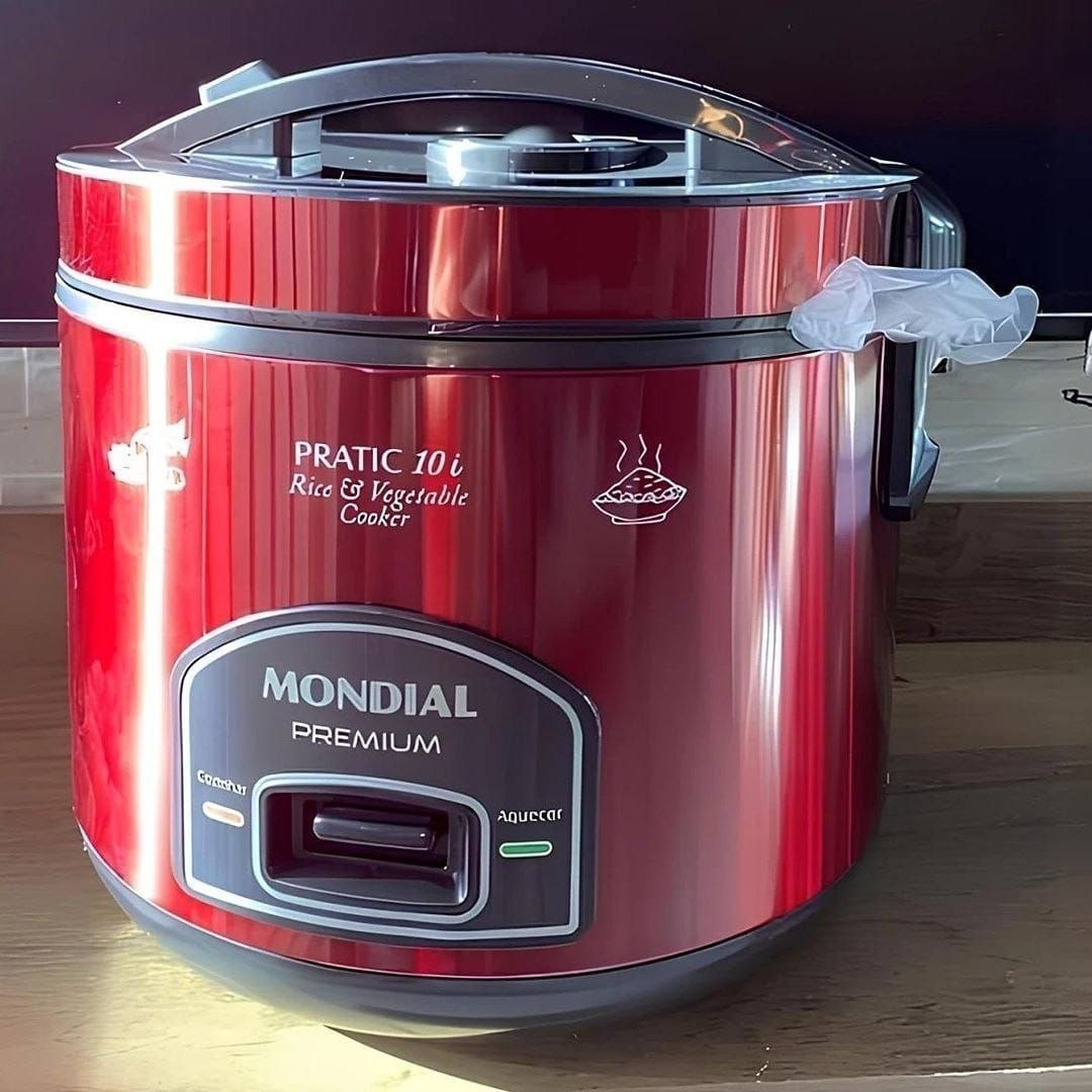 MONDIAL Panela Elétrica de Arroz, Vermelho/Inox, 700W, 110V - PE-46-10X