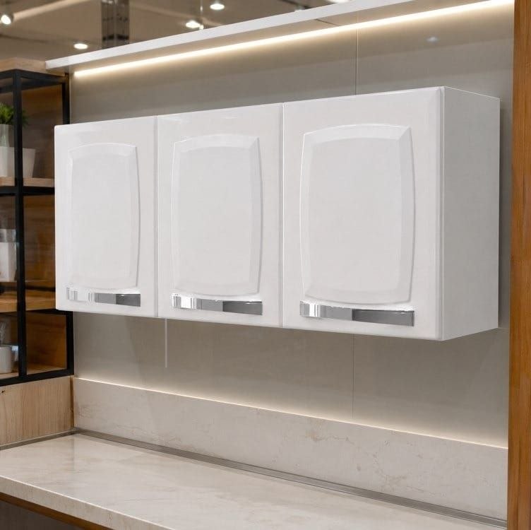 Armário aéreo de cozinha cor branco 3 portas Rose Itatiaia