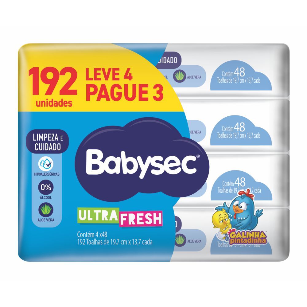 🛍️ BabySec Toalhas Umedecidas 48 Folhas – Pack com 4 Pacotes