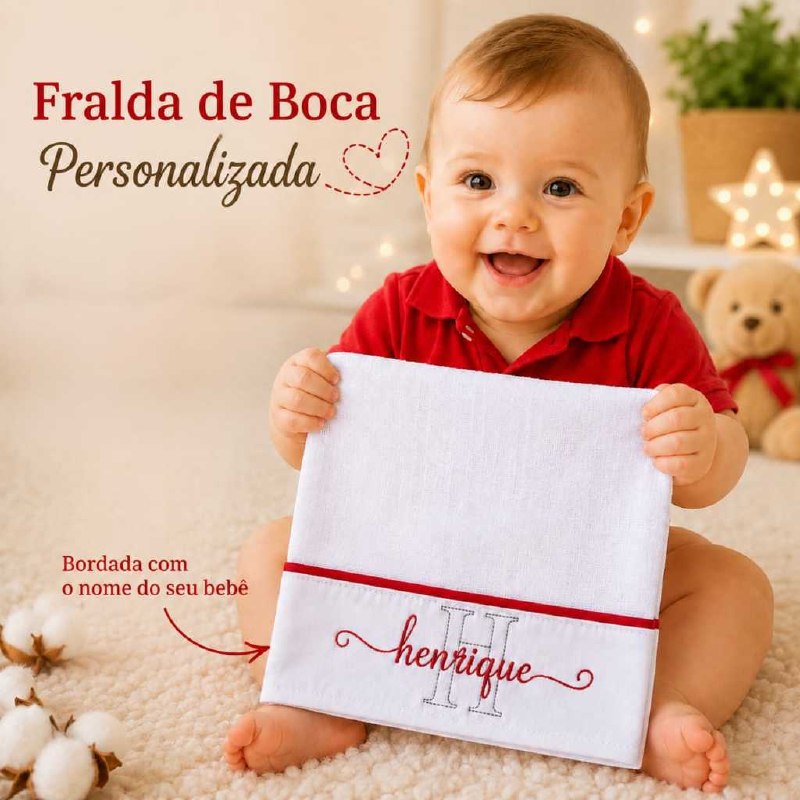 🛍️ Fralda de Boca e de Ombro Personalizada com nome e letra Bordado | Presente Bebê | Enx
