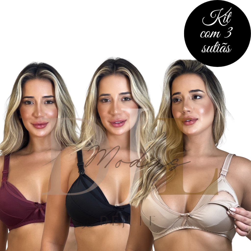 🛍️ kit 3 Soutien Sutiã Para Amamentação em Microfibra de Poliéster pós parto maternidade