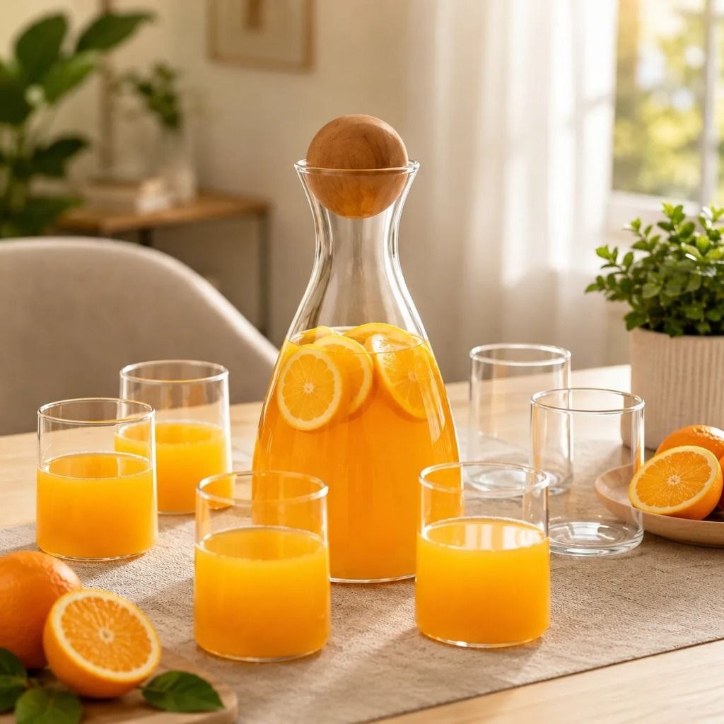 - Kit Jarra De Suco e Agua De Vidro Borossilicato 1,7 Litros + 6 Copos 280ml  Com Tampa De