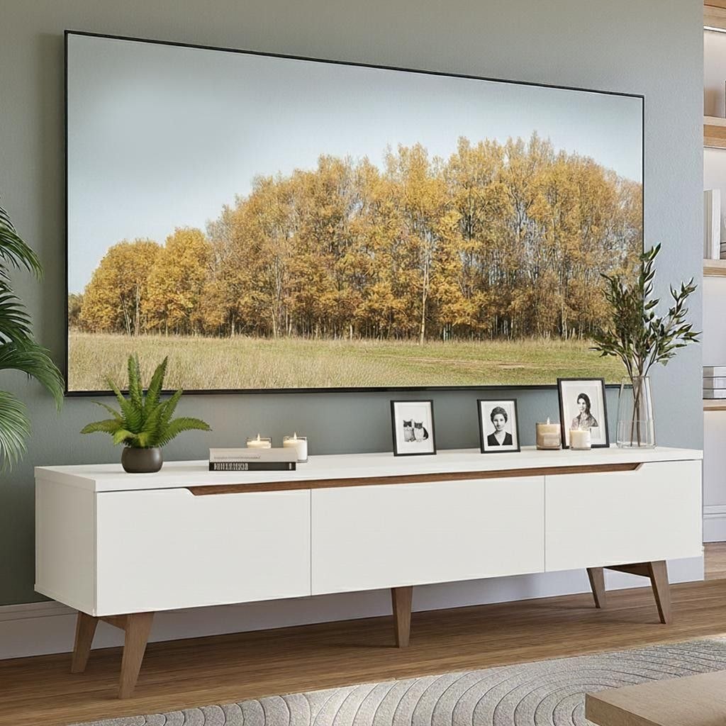 - Rack para TV até 80 Polegadas 180cm 2 Portas 1 Gaveta Branco/Rustic Toronto Madesa