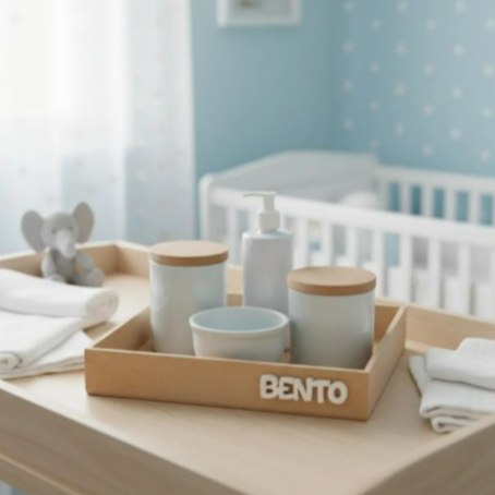 🛍️ Kit Higiene Bebê Porcelana nome personalizado bandeja sem pintura reta Tampa Madeira p