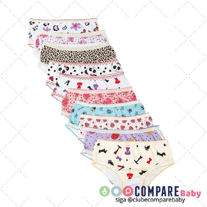 😍 Calcinha Infantil Kit 10 Peças 100% Algodão
