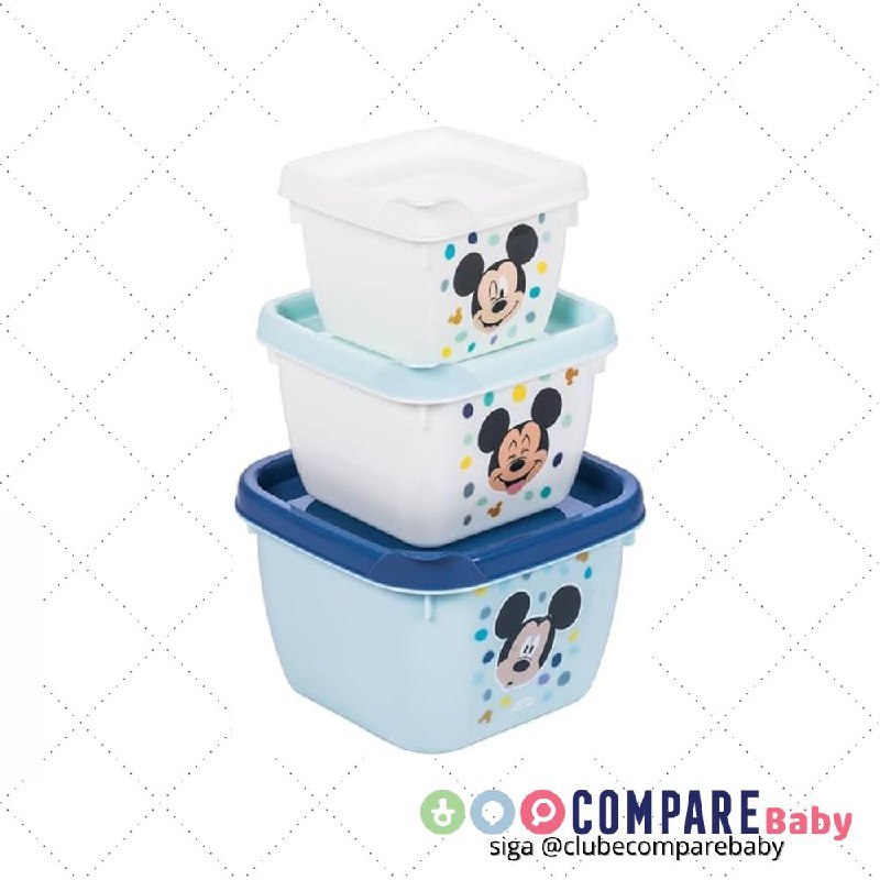 😍 Kit com 3 Potes, Plástico, Conect, Mickey, Plasutil