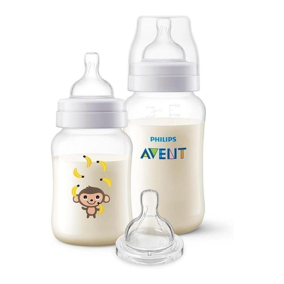 Kit Mamadeiras Anti-Colic Macaco Philips Avent 260ml, 330ml e Bico Extra T4 6m+